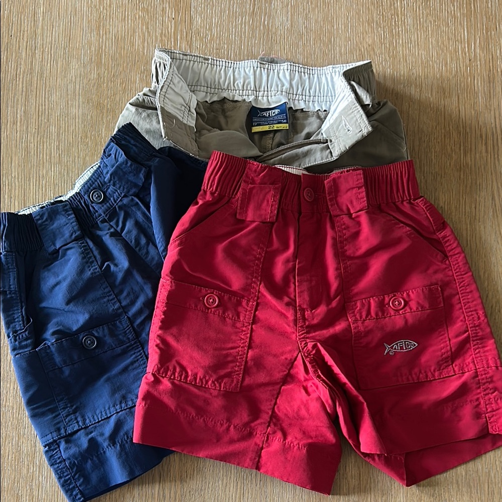 AFTCO Youth Fishing Shorts - Red, Blue, and Tan - Size 22 (6/7)